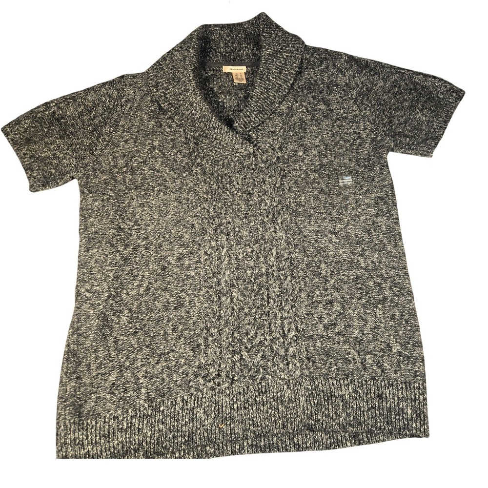 DKNY Jeans Womens XL Marled Cable Knit Shawl Collar Shrt Sleeve Sweater KCMUS419